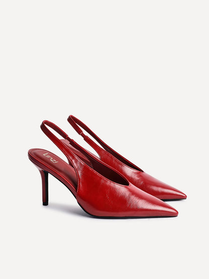 Evoke Red Faux Leather Sling Back Court Heels