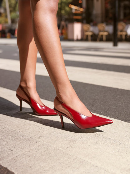 Evoke Red Faux Leather Sling Back Court Heels