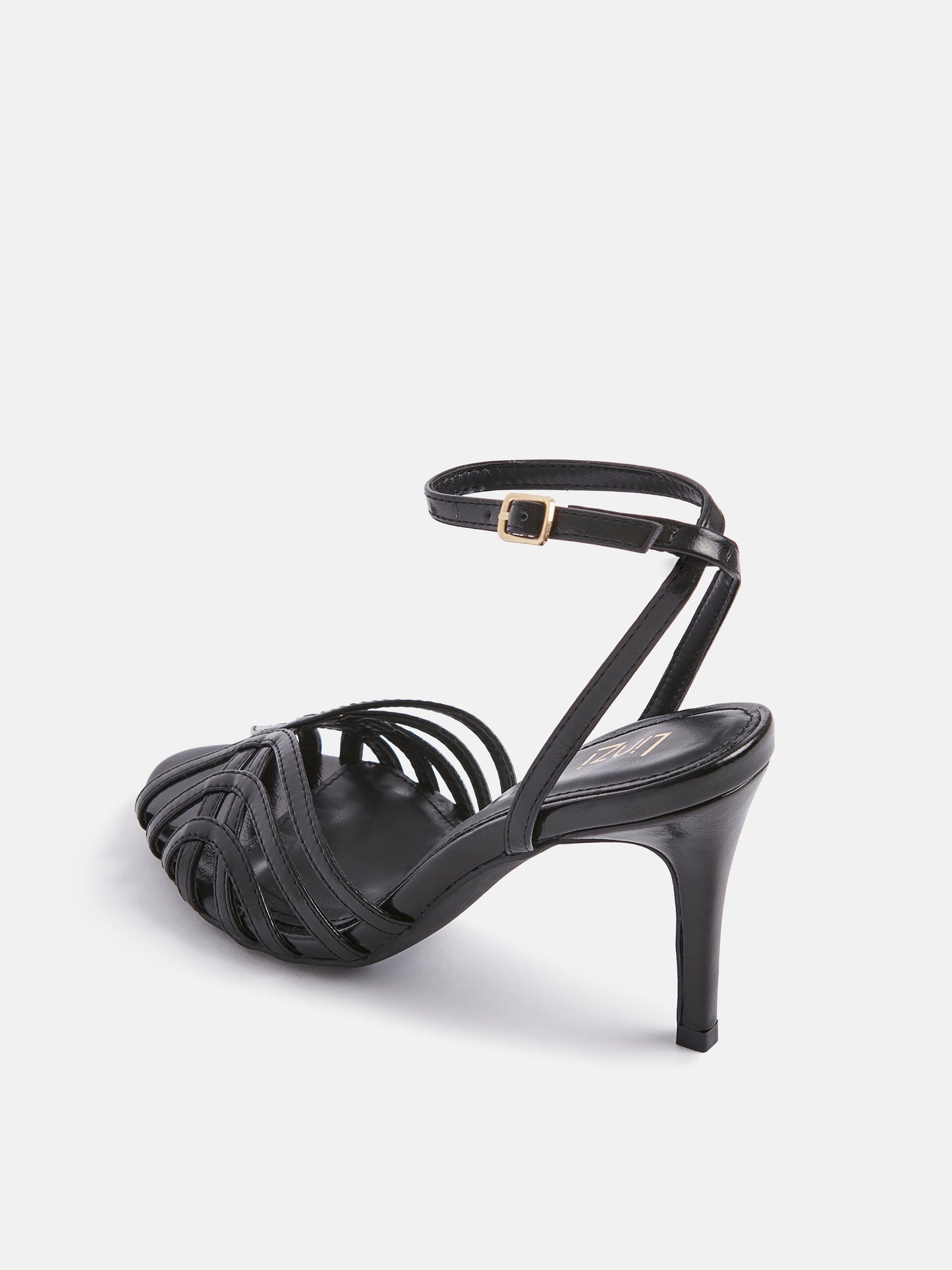 Eros Black Faux Leather Caged Heels