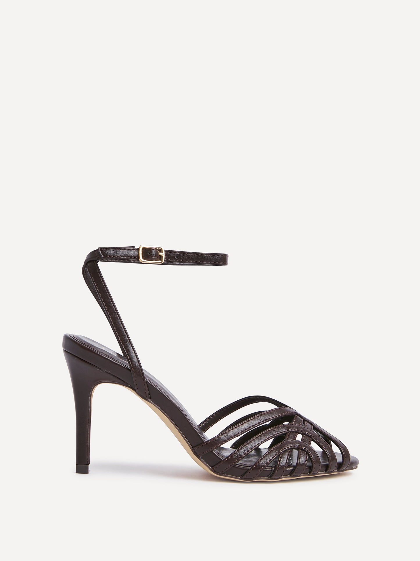 Eros Brown Faux Leather Caged Heels