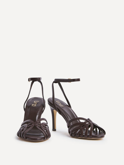 Eros Brown Faux Leather Caged Heels