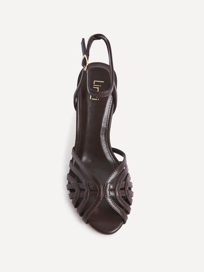 Eros Brown Faux Leather Caged Heels
