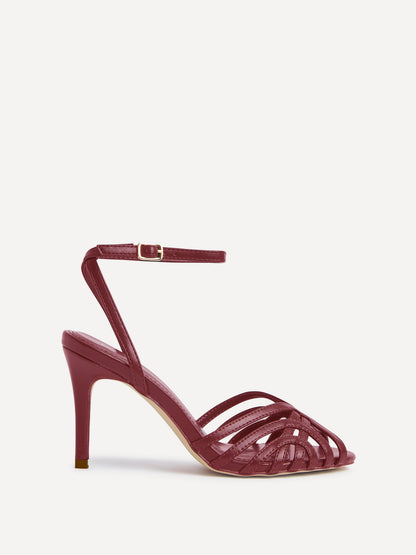 Eros Burgundy Faux Leather Caged Heels