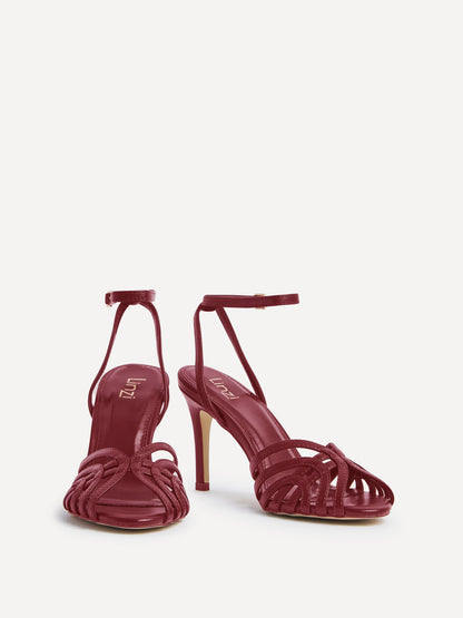Eros Burgundy Faux Leather Caged Heels