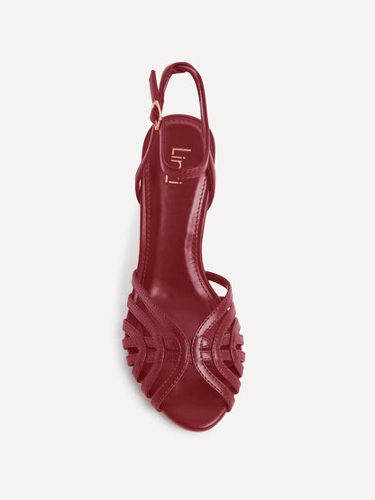 Eros Burgundy Faux Leather Caged Heels