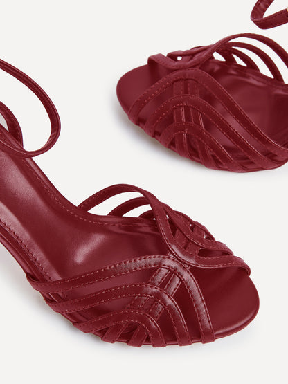 Eros Burgundy Faux Leather Caged Heels
