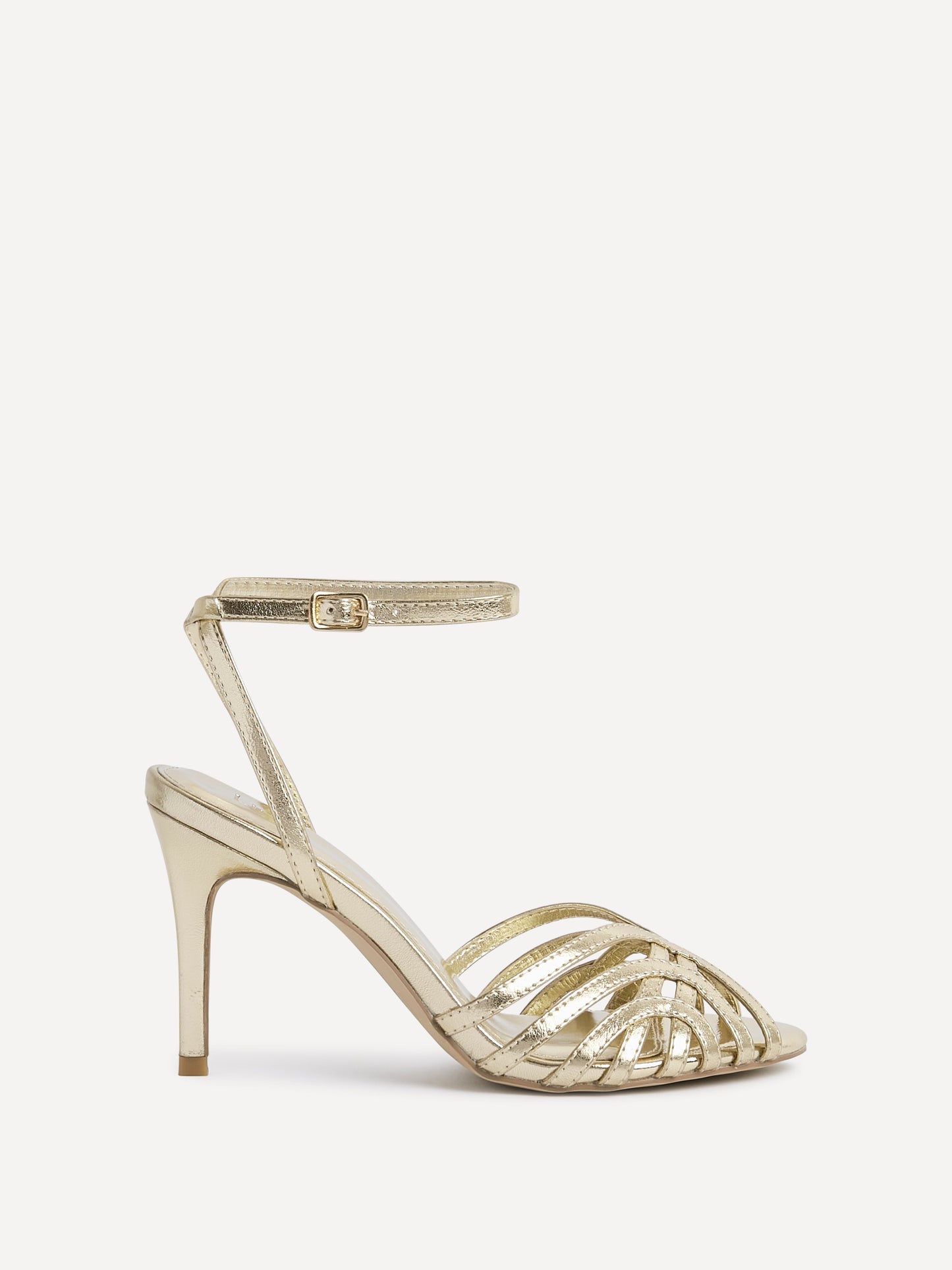 Eros Gold Faux Leather Caged Heels