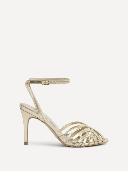 Eros Gold Faux Leather Caged Heels
