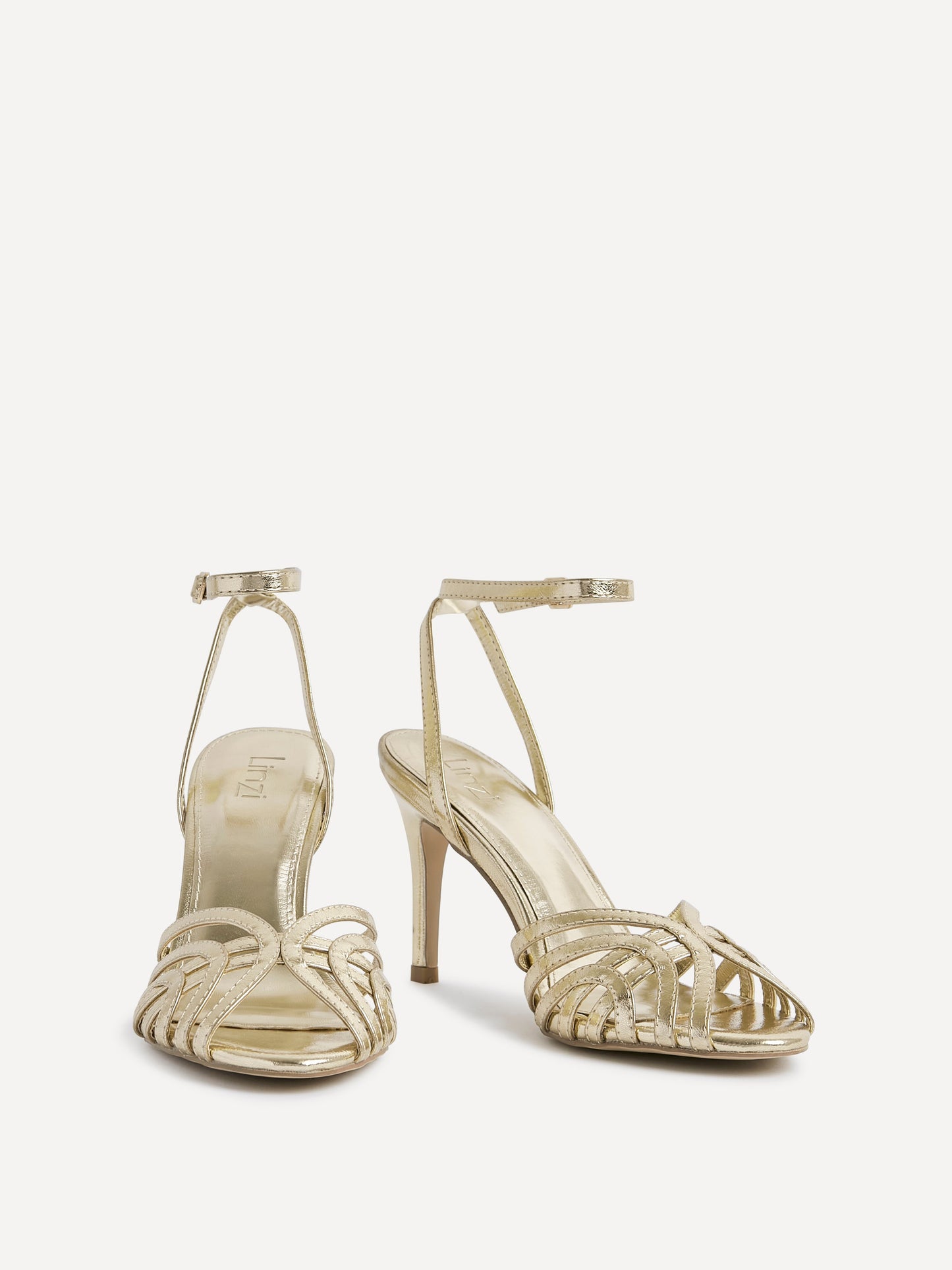 Eros Gold Faux Leather Caged Heels