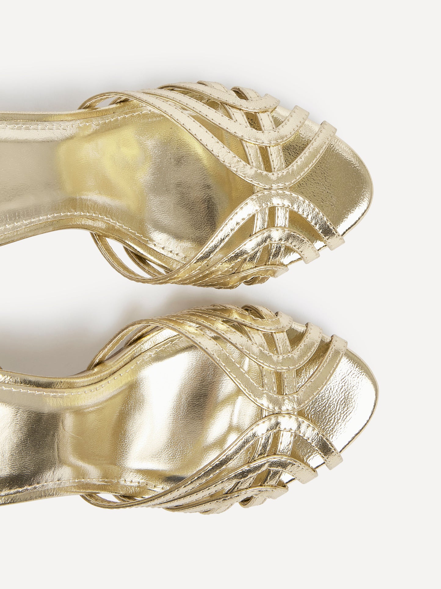 Eros Gold Faux Leather Caged Heels
