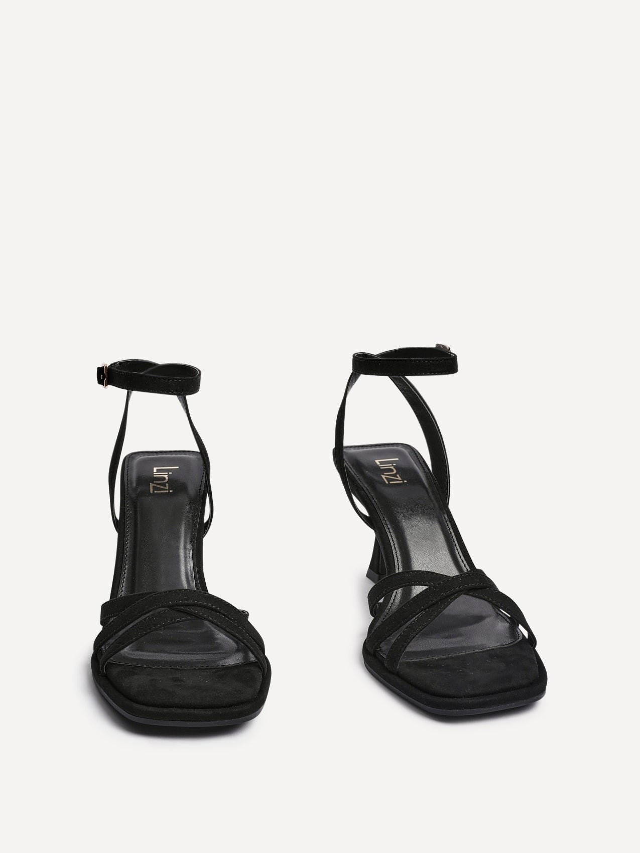 Faro Black Faux Suede Strappy Heeled Sandals