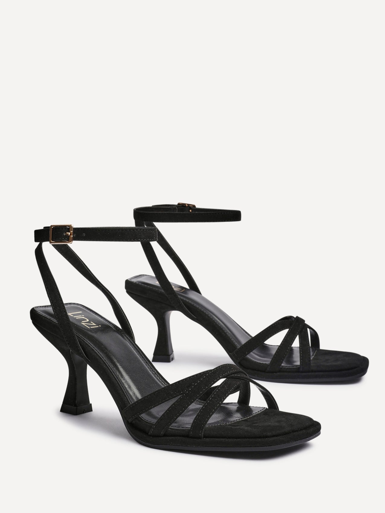 Faro Black Faux Suede Strappy Heeled Sandals