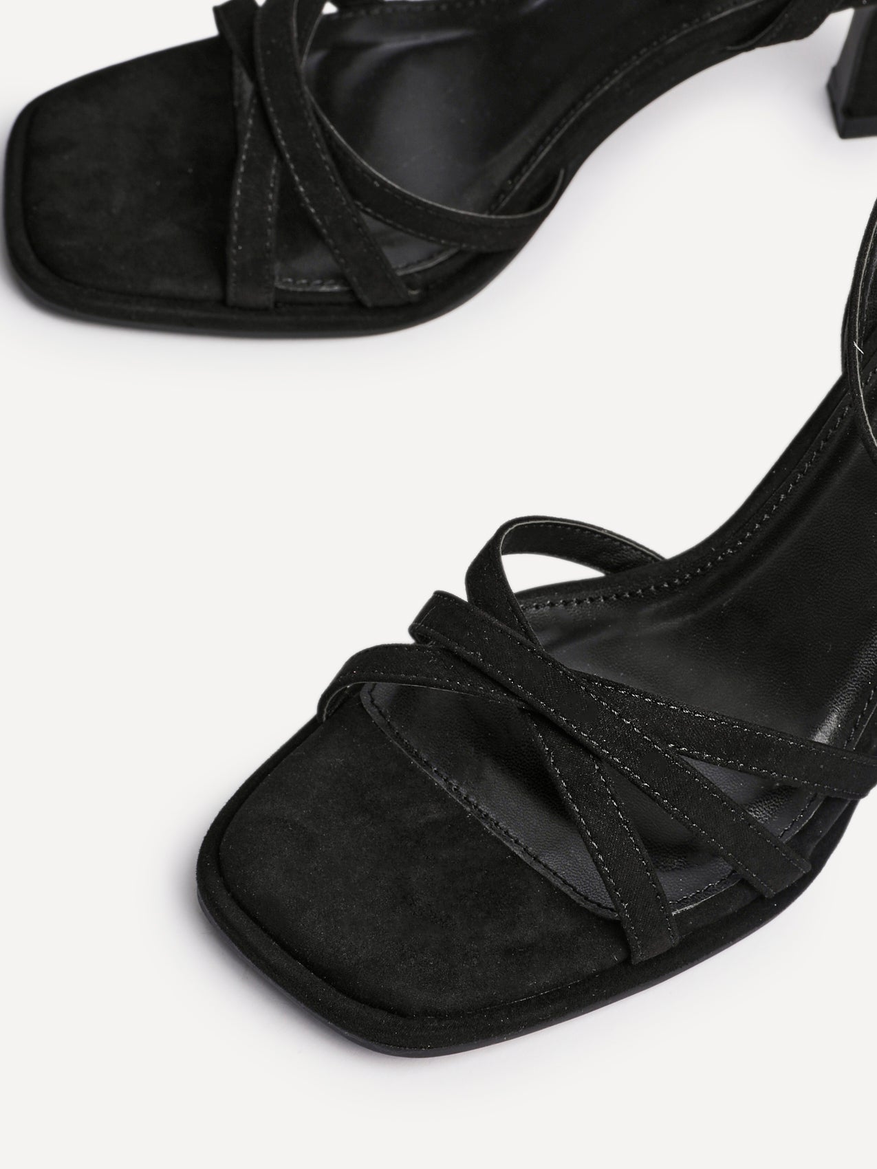 Faro Black Faux Suede Strappy Heeled Sandals