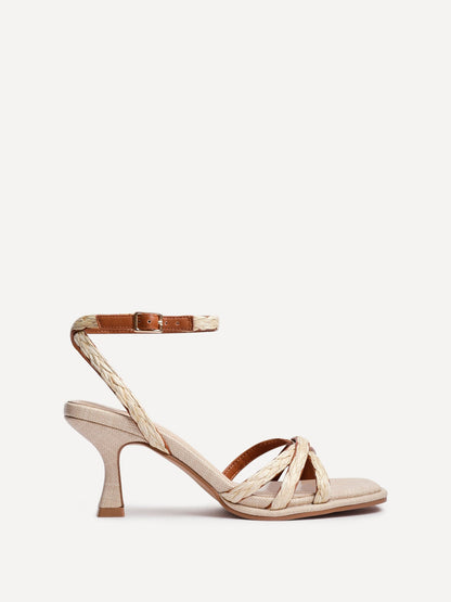 Faro Natural Raffia Strappy Heeled Sandals