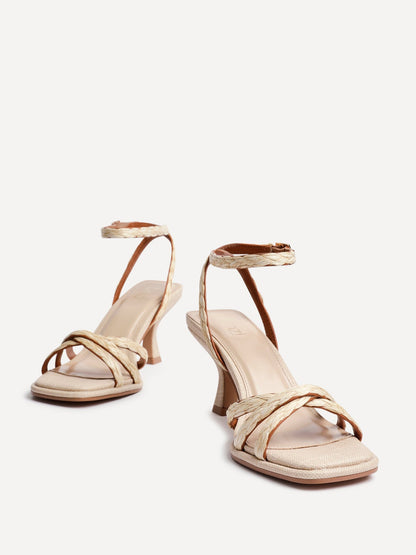 Faro Natural Raffia Strappy Heeled Sandals