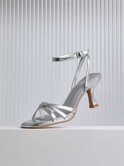 Faro Silver Strappy Heeled Sandals