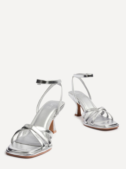 Faro Silver Strappy Heeled Sandals