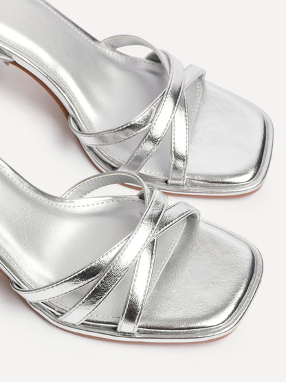 Faro Silver Strappy Heeled Sandals