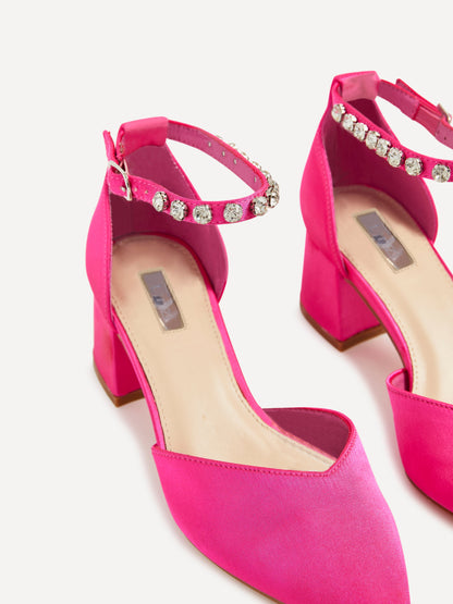 Fearne Pink Satin Diamante Court Heel