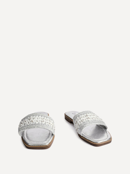 Fernanda Silver Slip On Sandals