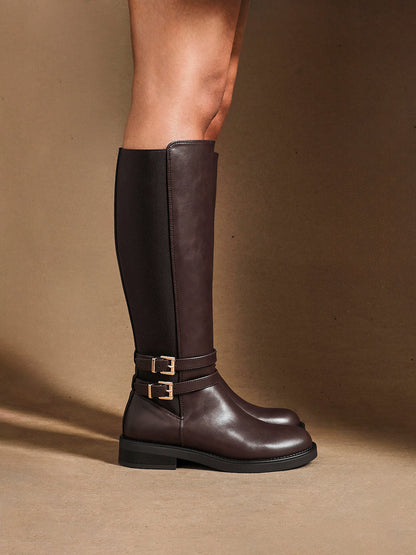 Fierce Brown Long Flat Boots