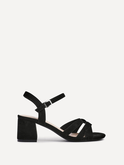 Flair Black Faux Suede Crossover Heeled Sandals