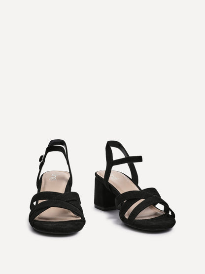 Flair Black Faux Suede Crossover Heeled Sandals