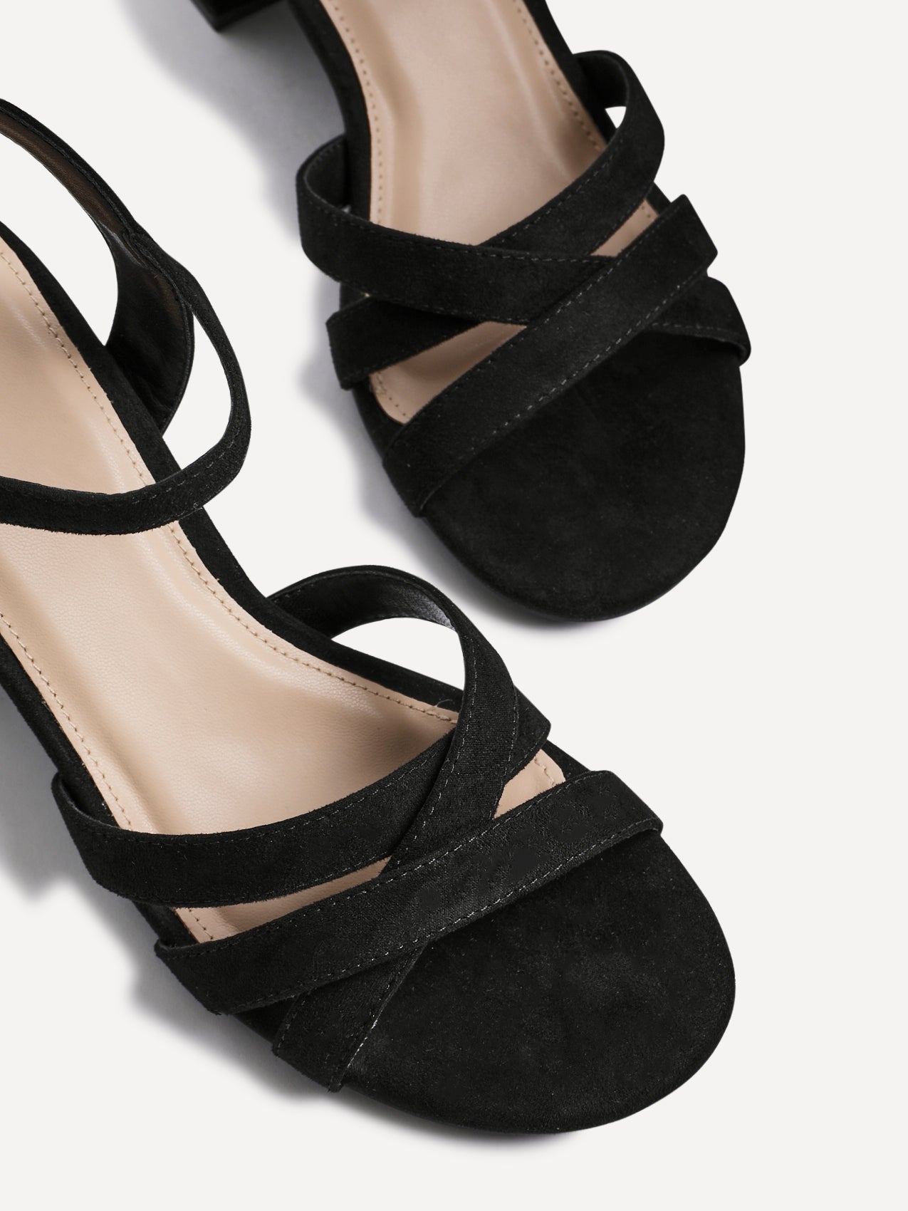 Flair Black Faux Suede Crossover Heeled Sandals