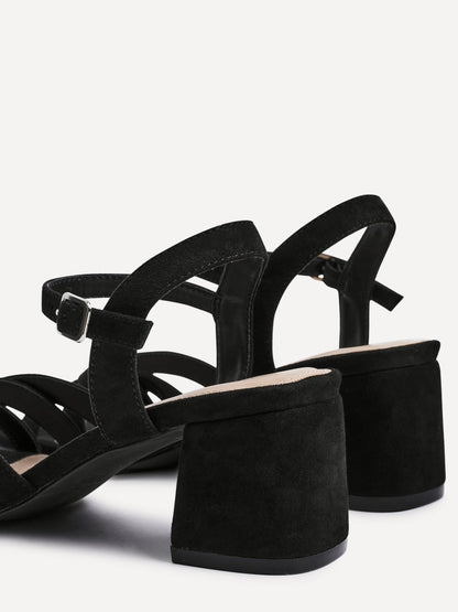 Flair Black Faux Suede Crossover Heeled Sandals