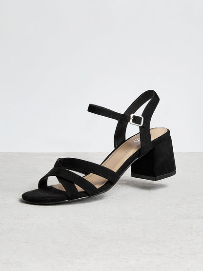 Flair Black Faux Suede Crossover Heeled Sandals