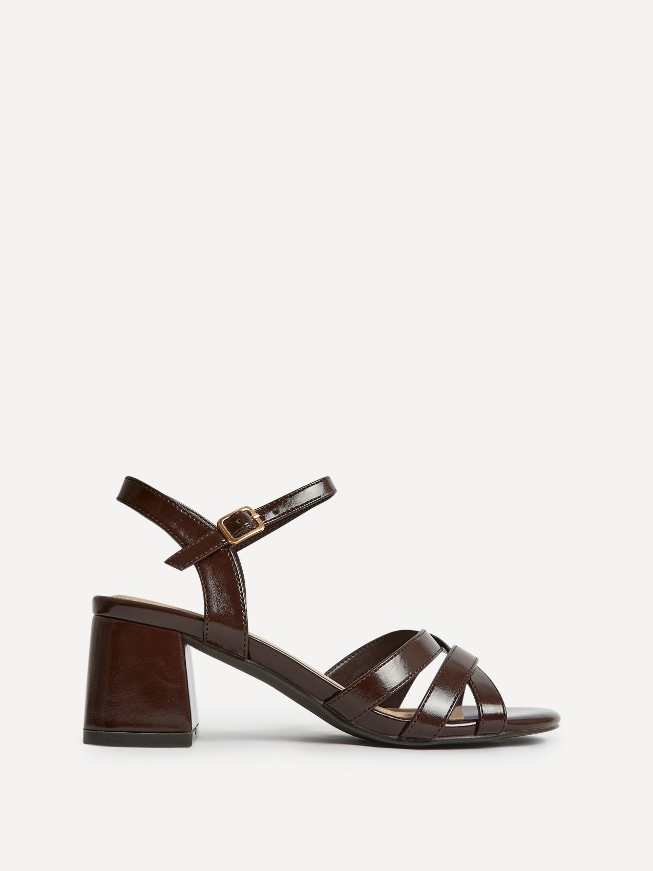 Flair Brown Faux Leather Crossover Heeled Sandals