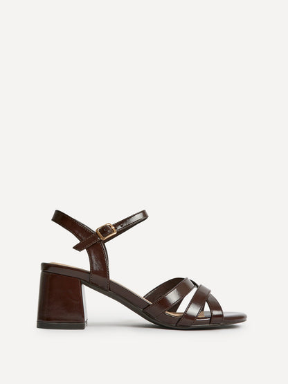 Flair Brown Faux Leather Crossover Heeled Sandals