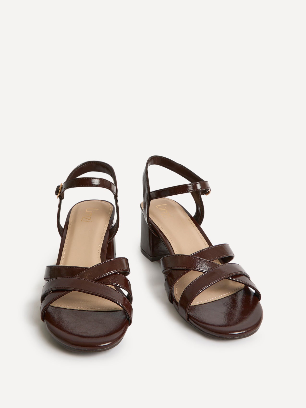 Flair Brown Faux Leather Crossover Heeled Sandals