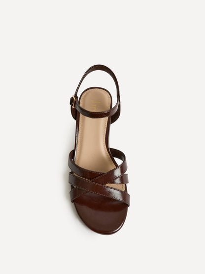 Flair Brown Faux Leather Crossover Heeled Sandals