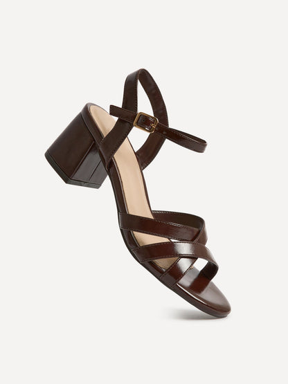Flair Brown Faux Leather Crossover Heeled Sandals