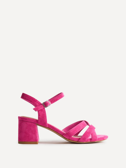 Flair Fuchsia Faux Suede Crossover Heeled Sandals