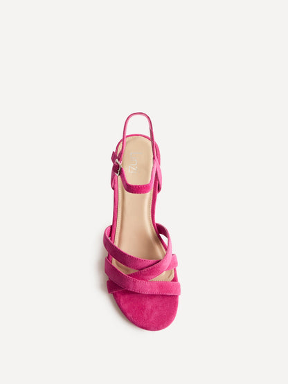 Flair Fuchsia Faux Suede Crossover Heeled Sandals