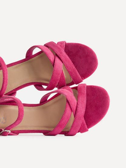 Flair Fuchsia Faux Suede Crossover Heeled Sandals