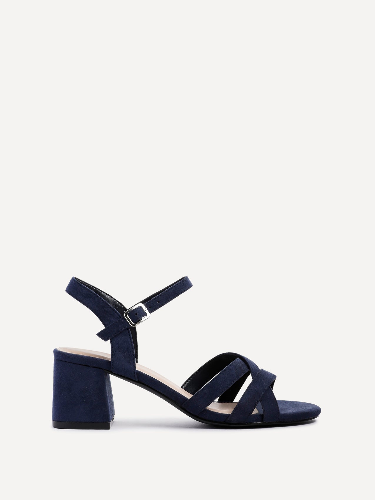 Flair Navy Faux Suede Crossover Heeled Sandals