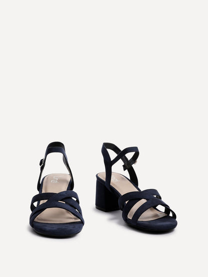 Flair Navy Faux Suede Crossover Heeled Sandals