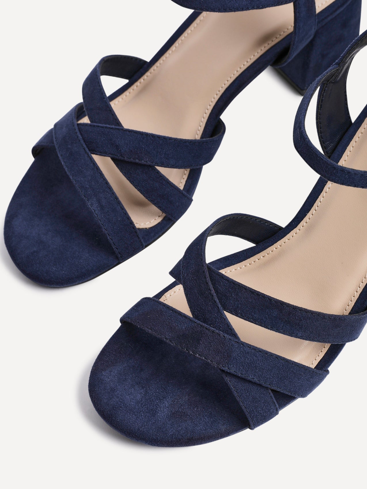 Flair Navy Faux Suede Crossover Heeled Sandals