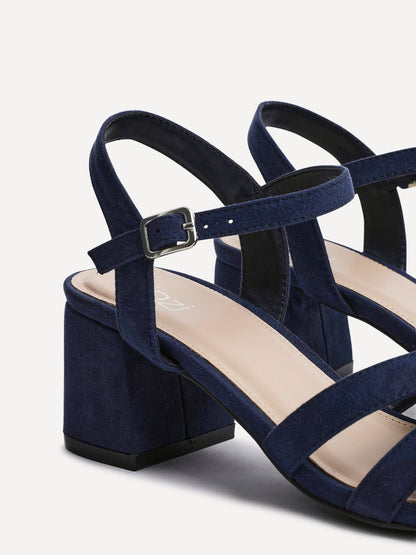 Flair Navy Faux Suede Crossover Heeled Sandals