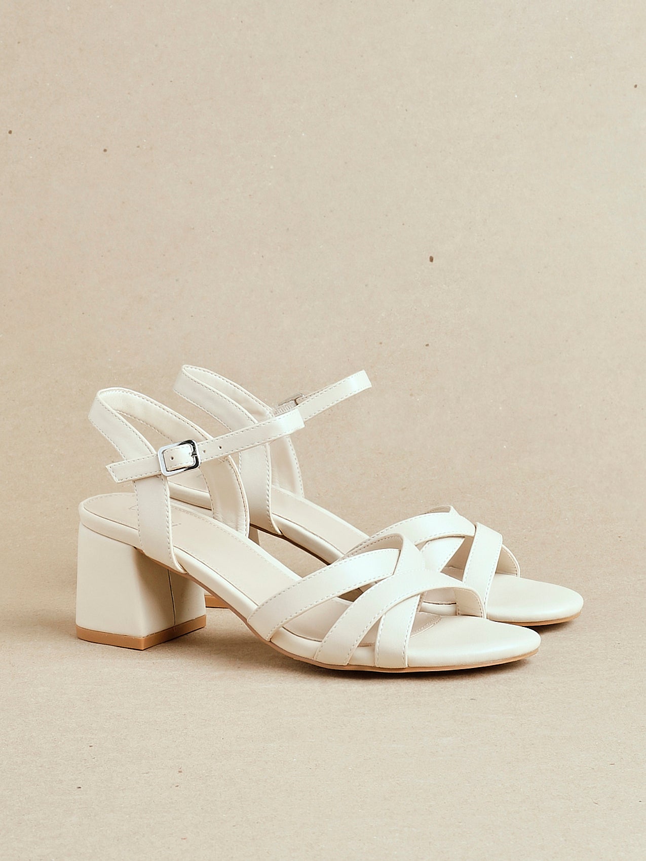 Flair Nude Faux Leather Crossover Heeled Sandals