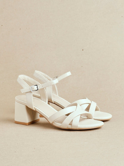 Flair Nude Faux Leather Crossover Heeled Sandals