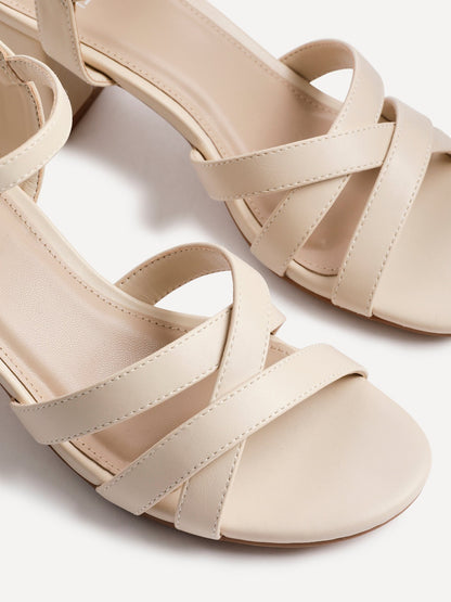 Flair Nude Faux Leather Crossover Heeled Sandals