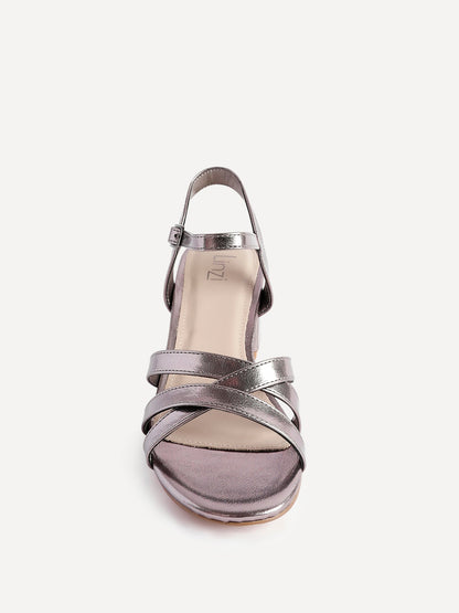 Flair Pewter Crossover Heeled Sandals