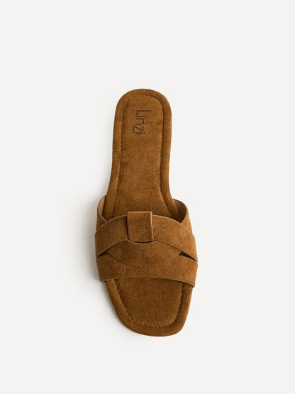 Fletcher Tan Suede Slider Sandals