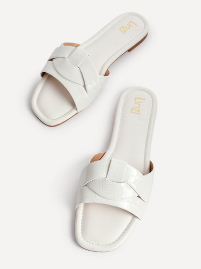 Fletcher White Croc Slider Sandals
