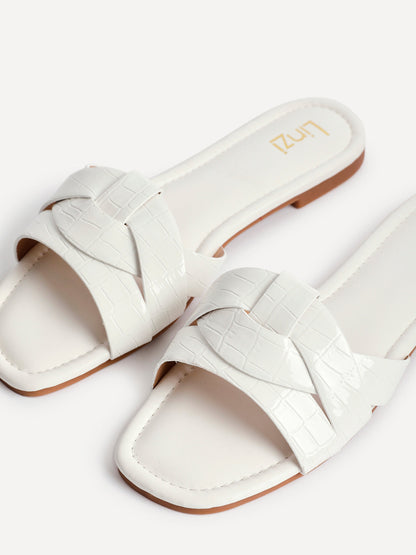 Fletcher White Croc Slider Sandals