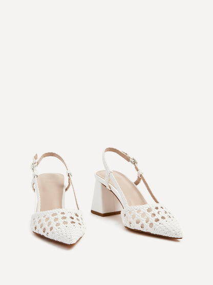 Florence White Woven Court Heels